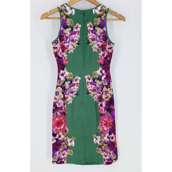 ANN TAYLOR Sheath Green Floral Dress Size 00 - Picture 4 of 9